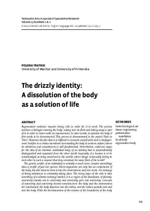 (PDF) The drizzly identity: a dissolution of the body as a solution of life