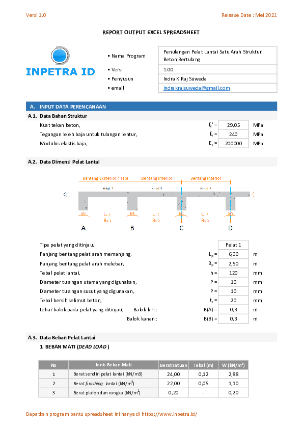 (PDF) V1.00 Penulangan Pelat Lantai Satu Arah Struktur Beton Bertulang