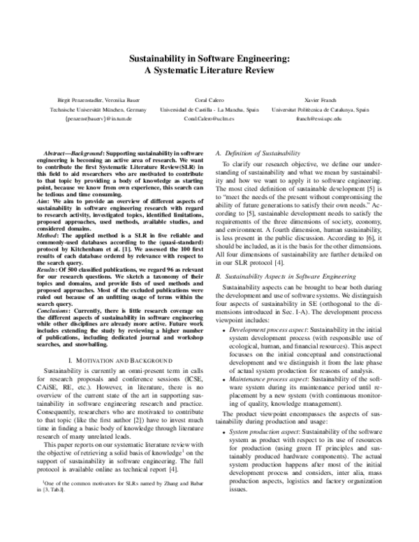 (PDF) Sustainability in software engineering: A systematic literature ...