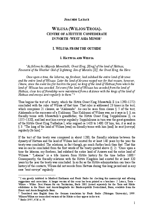 Pdf Wilusa Wilios Troia Centre Of A Hittite Confederate Sahin Derya Academia Edu