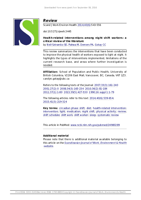 (PDF) Health-related interventions among night shift workers: a ...