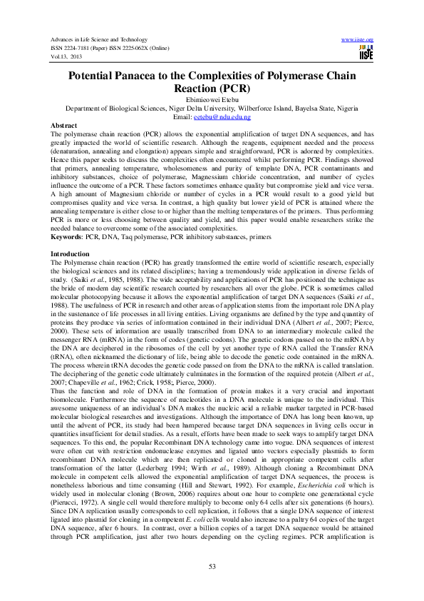 (PDF) Potential Panacea to the Complexities of Polymerase Chain ...