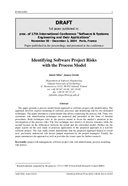 (PDF) Identifying Software Project Risks with the Process Model