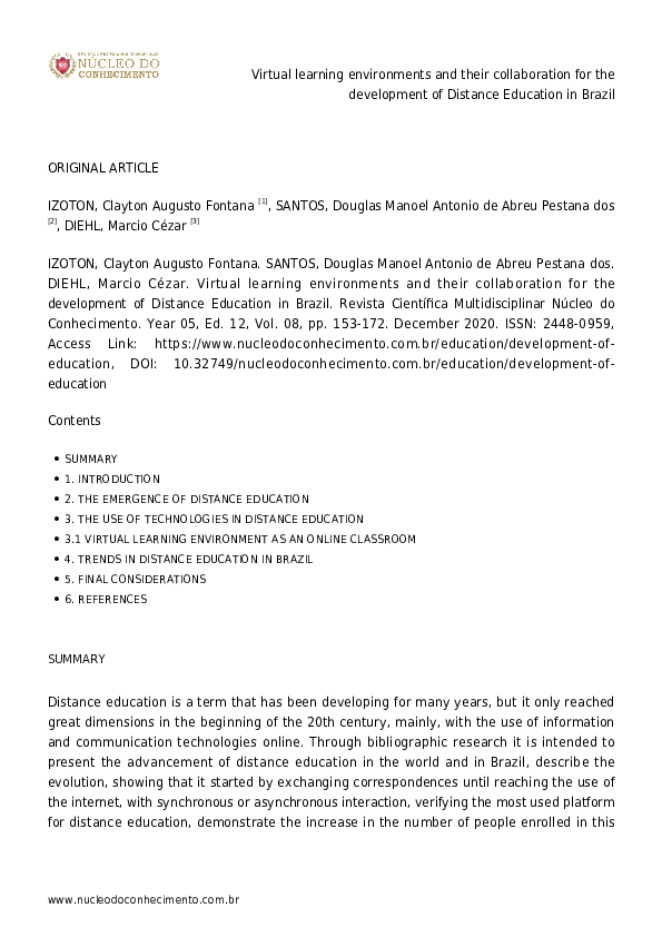 (PDF) Virtual learning environments and their collaboration for the ...