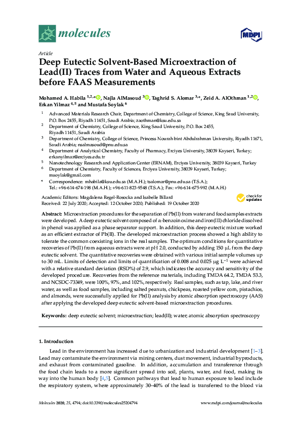 (PDF) Deep Eutectic Solvent-Based Microextraction of Lead(II) Traces ...
