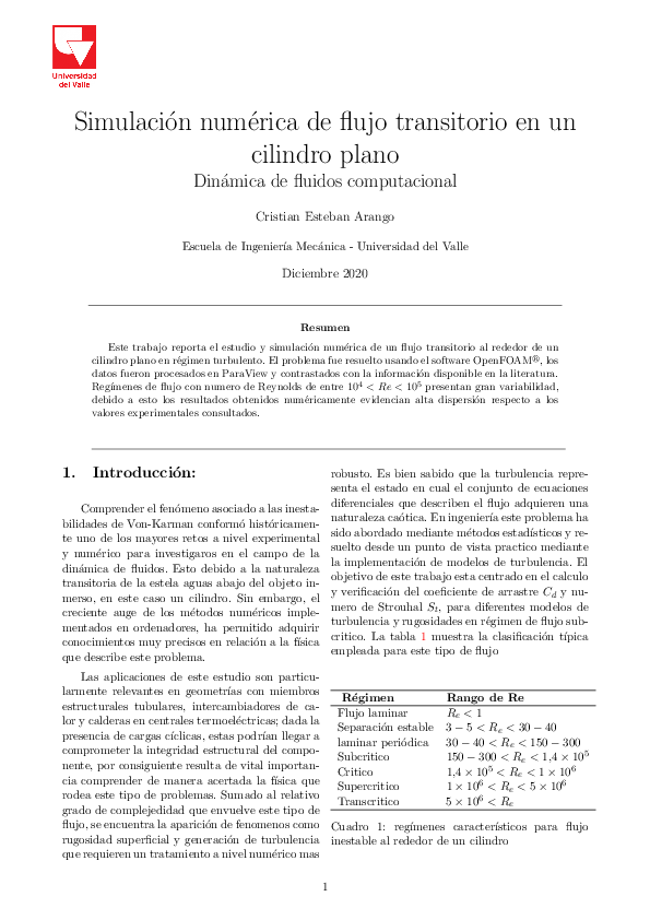 (PDF) Simulación numérica de flujo transitorio en un cilindro plano ...