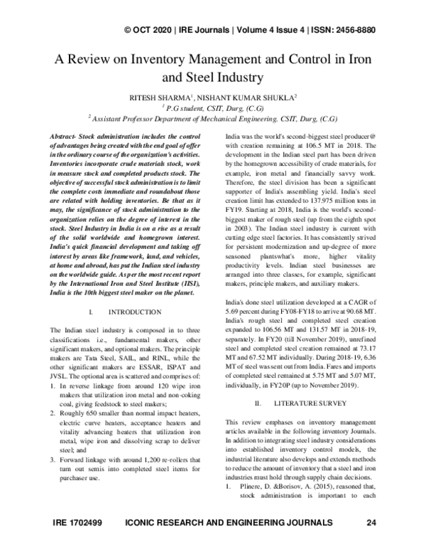 (PDF) A Review on Inventory Management and Control in Iron and Steel ...