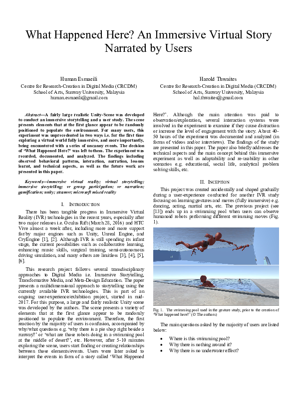 (PDF) What Happened Here? An Immersive Virtual Story Narrated by Users