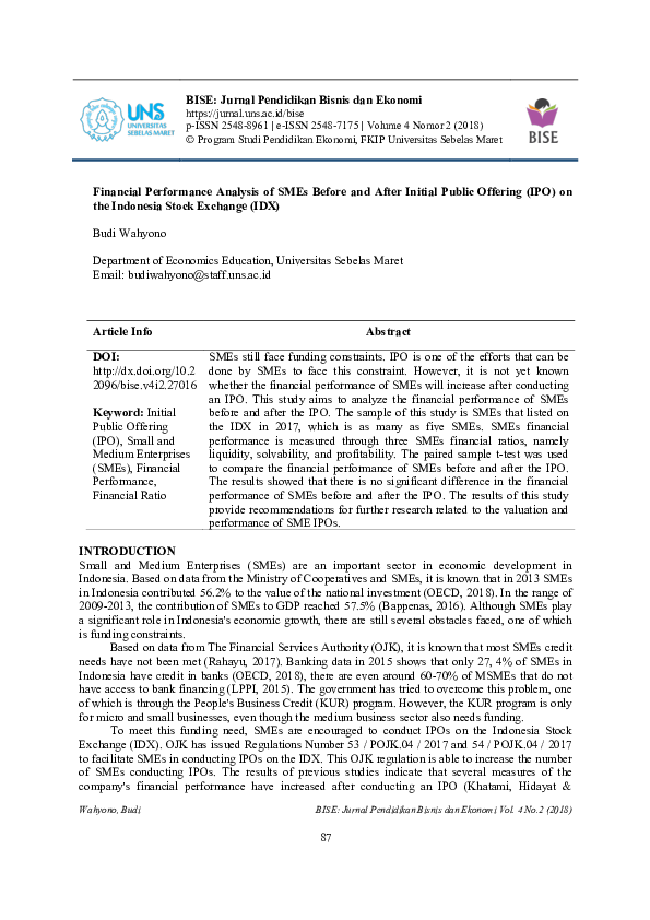 (PDF) Financial Performance Analysis of SMEs Before and After Initial ...