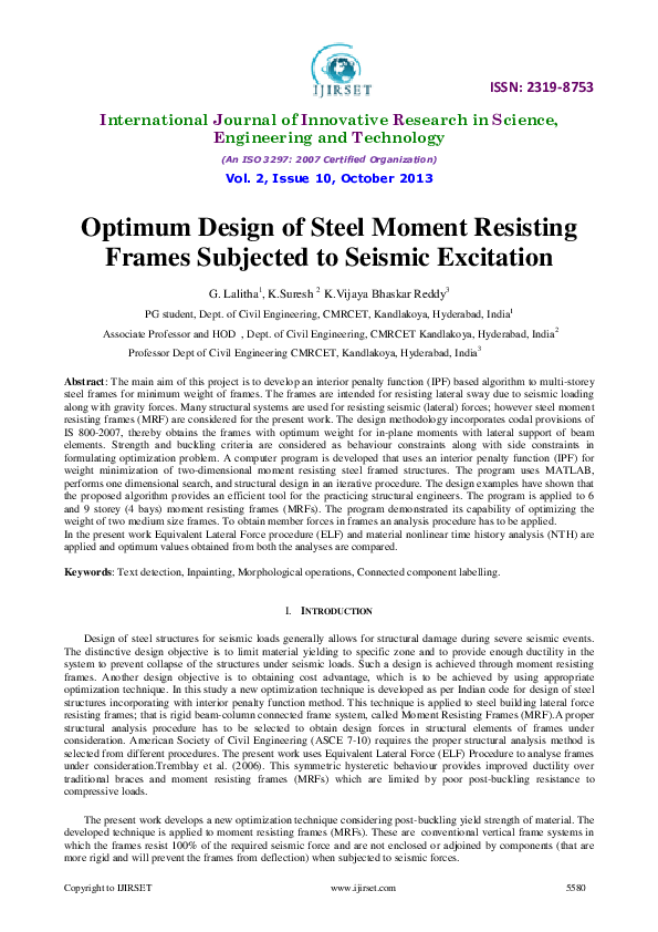 (PDF) Optimum Design of Steel Moment Resisting Frames Subjected to ...