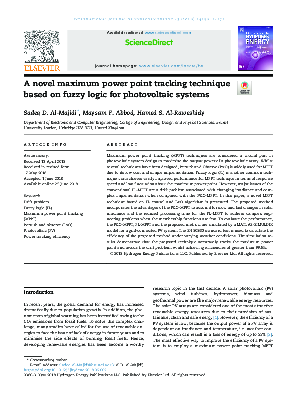 (PDF) A novel maximum power point tracking technique based on fuzzy ...