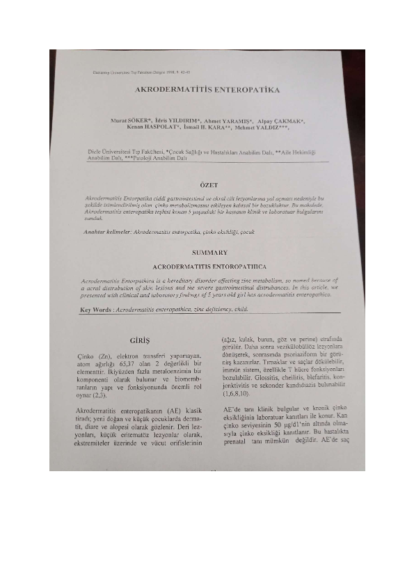 (PDF) Akrodermatitis enteropatika