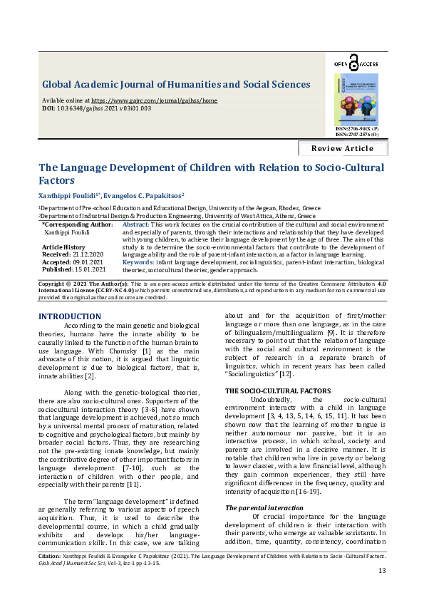 (PDF) The Language Development of Children with Relation to Socio ...