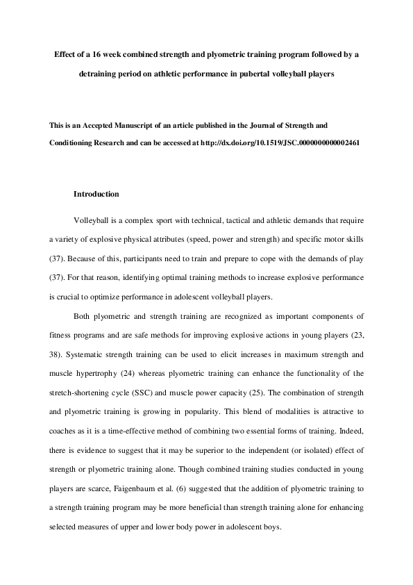 (PDF) Effect of A 16 Week Combined Strength and Plyometric Training ...