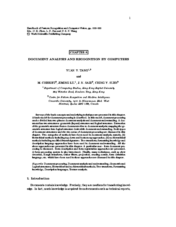(PDF) Document analysis and recognition by computers