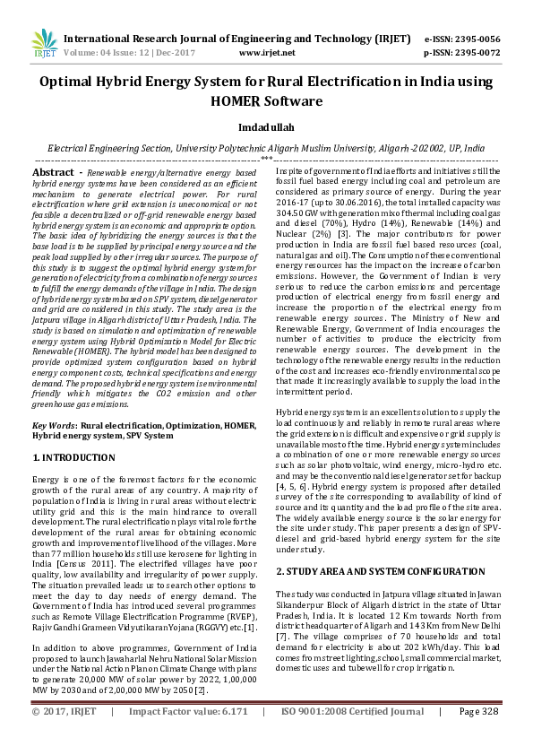 (PDF) Optimal Hybrid Energy System for Rural Electrification in India ...