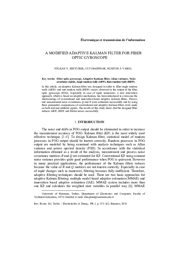 (PDF) A Modified Adaptive Kalman Filter for Fiber Optic Gyroscope
