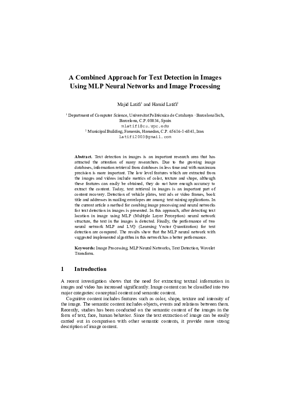 (PDF) A Combined Approach for Text Detection in Images Using MLP Neural ...