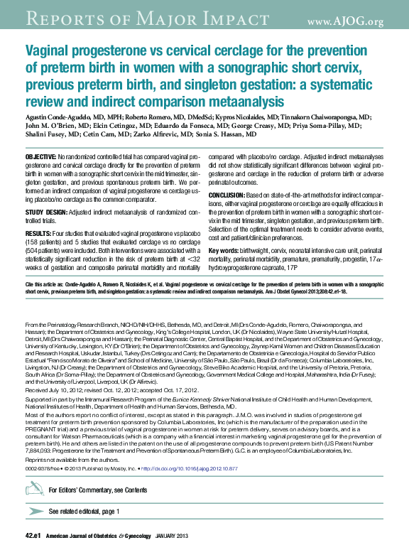 (PDF) Vaginal progesterone vs cervical cerclage for the prevention of ...