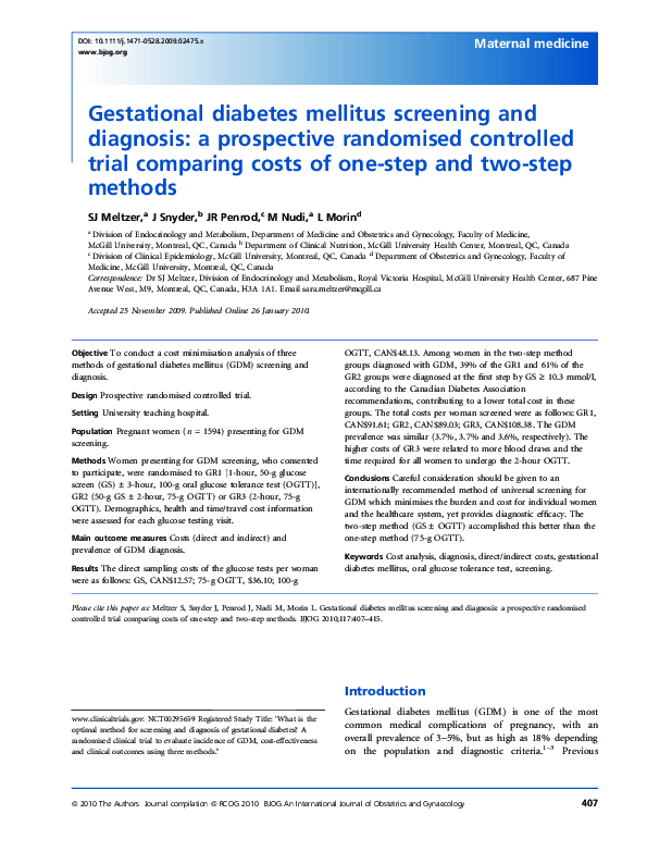 (PDF) Gestational diabetes mellitus screening and diagnosis: a ...
