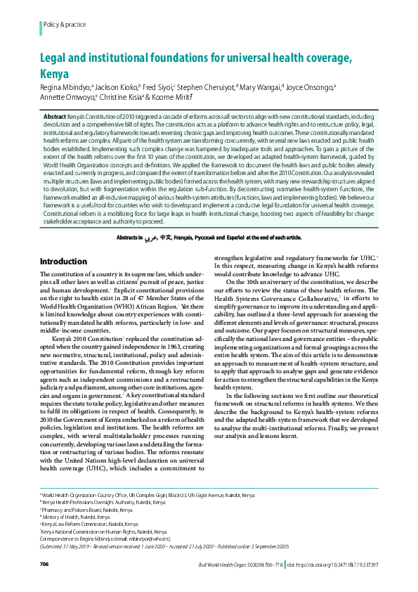 (PDF) Legal and institutional foundations for universal health coverage