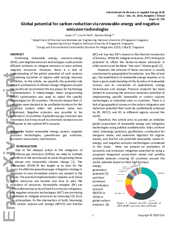 (PDF) Global potential for carbon reduction via renewable energy and ...