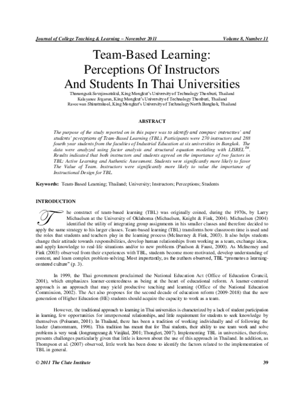 (PDF) Team-Based Learning: Perceptions Of Instructors And Students In ...