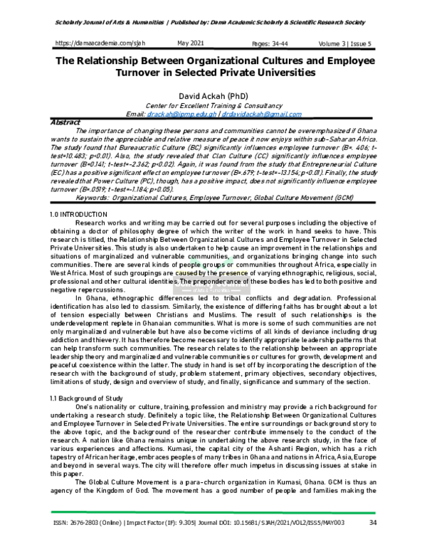 (PDF) The Relationship Between Organizational Cultures and Employee ...