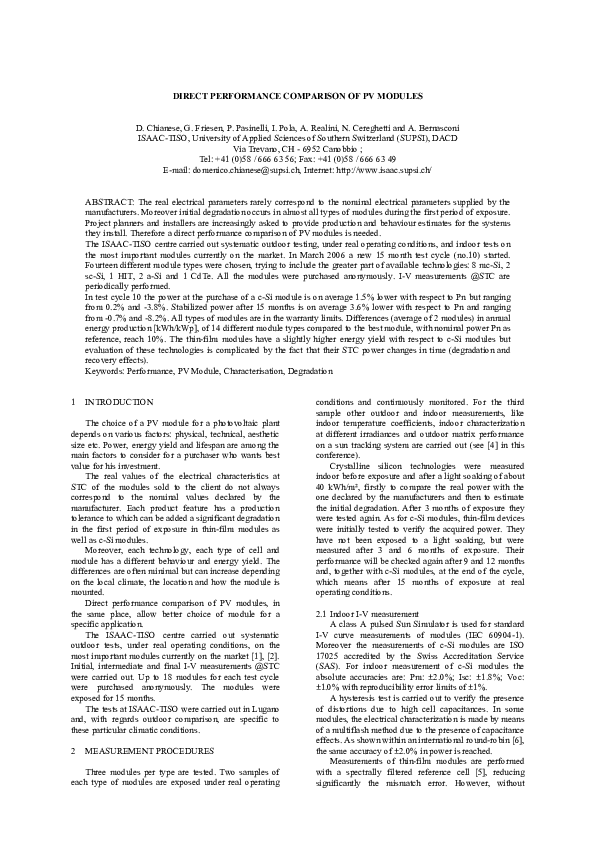 (PDF) Direct performance comparison of PV modules