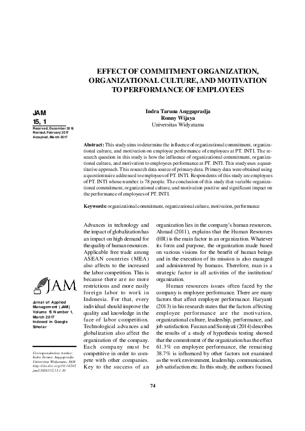 (PDF) Effect of Commitment Organization, Organizational Culture, and ...