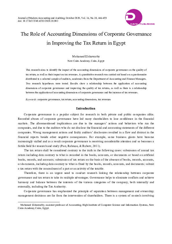 (PDF) The Role of Accounting Dimensions of Corporate Governance in ...