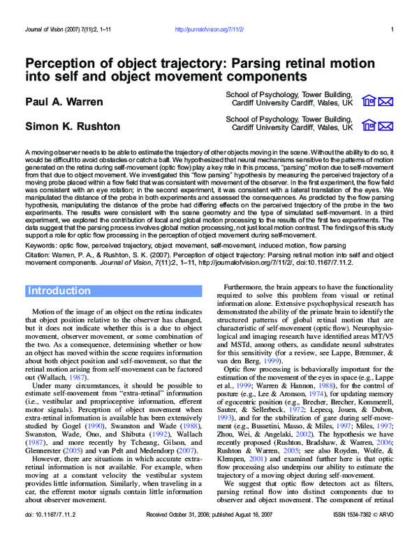 (PDF) Perception of object trajectory: Parsing retinal motion into self ...