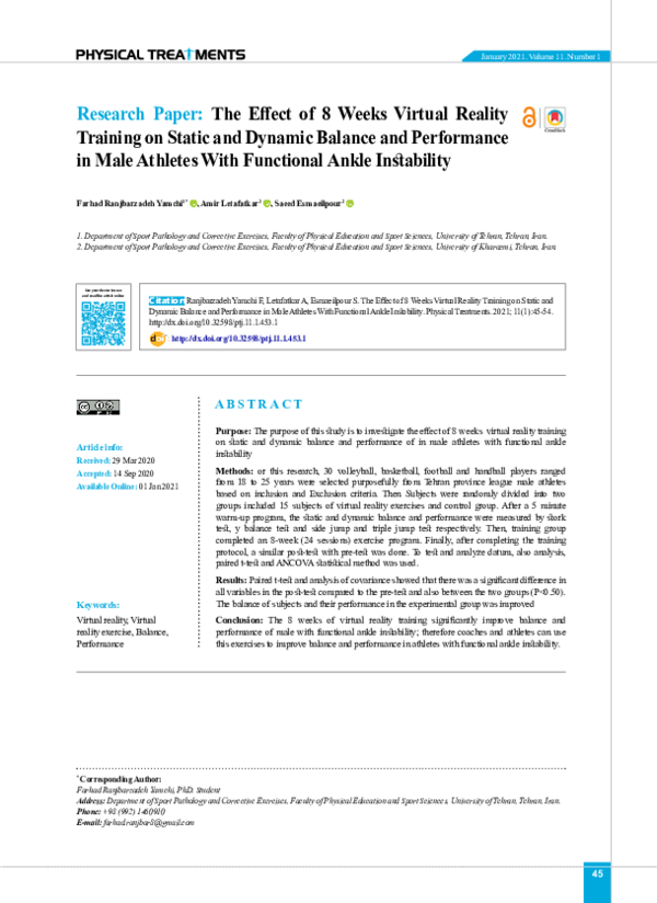 (PDF) The Effect of 8 Weeks Virtual Reality Training on Static and ...