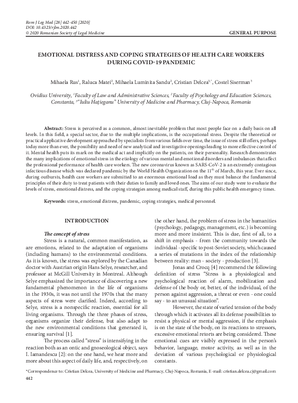 (PDF) EMOTIONAL DISTRESS AND COPING STRATEGIES OF HEALTH CARE WORKERS ...