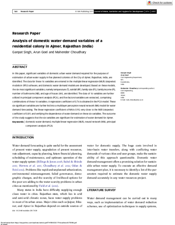 (PDF) Analysis of domestic water demand variables of a residential ...