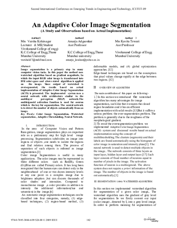 (PDF) An Adaptive Color Image Segmentation (A Study and Observations ...