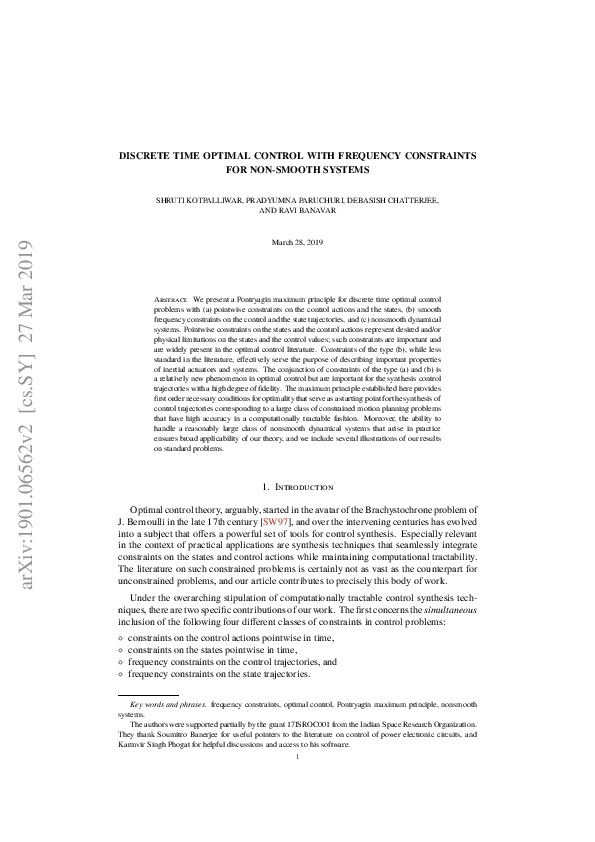(PDF) Discrete time optimal control with frequency constraints for non ...