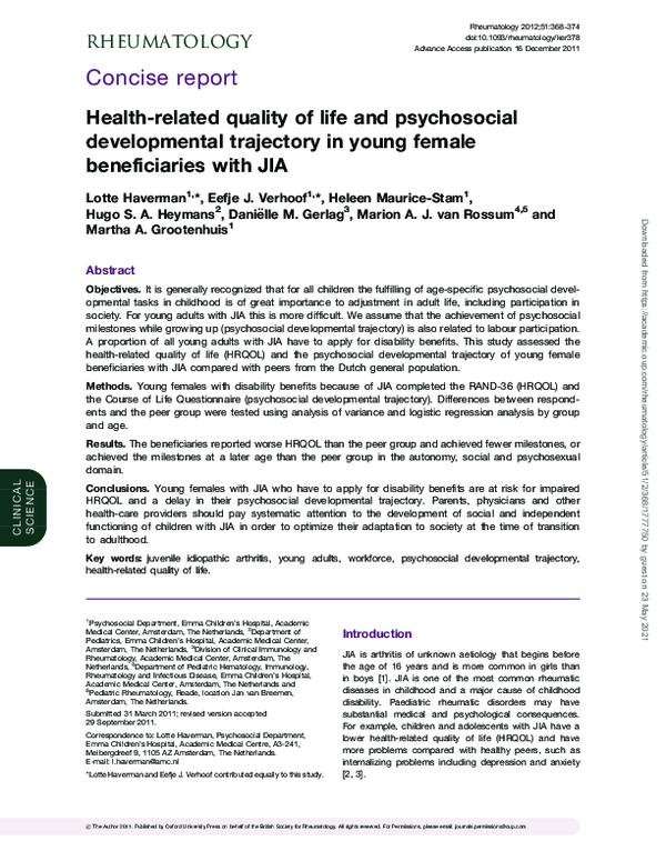(PDF) Health-related quality of life and psychosocial developmental ...