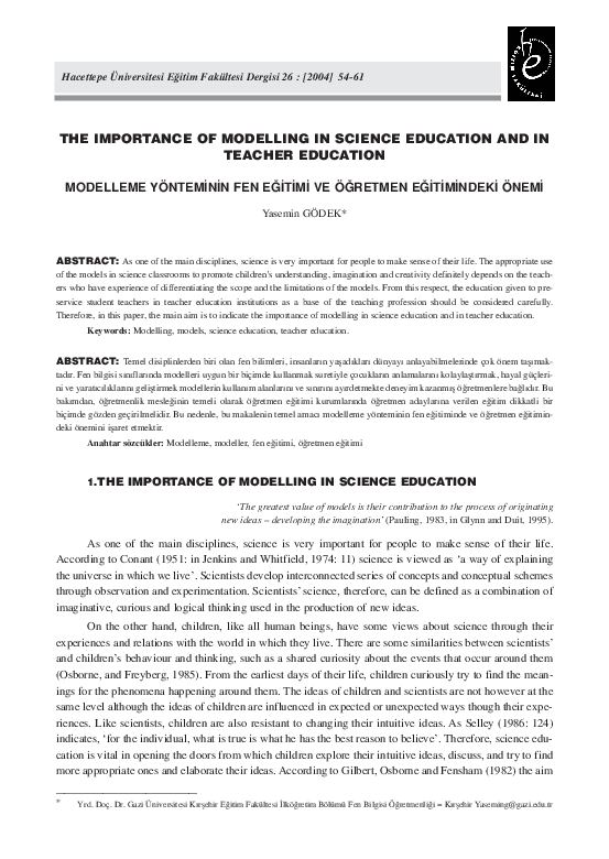 (PDF) THE IMPORTANCE OF MODELLING IN SCIENCE EDUCATION AND IN TEACHER ...
