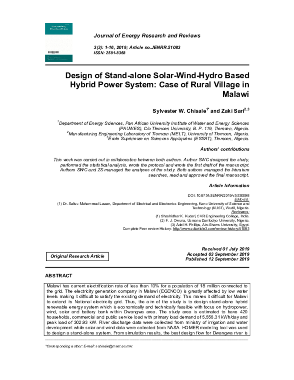 (PDF) Design of Stand-alone Solar-Wind-Hydro Based Hybrid Power System ...