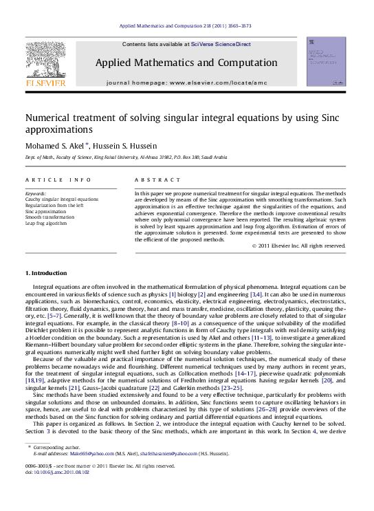 (PDF) Numerical treatment of solving singular integral equations by ...