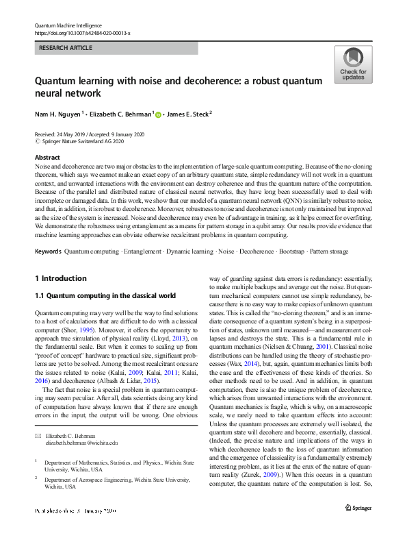 (PDF) Quantum learning with noise and decoherence: a robust quantum ...