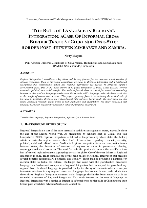 (PDF) THE ROLE OF LANGUAGE IN REGIONAL INTEGRATION: ACASE OF INFORMAL ...