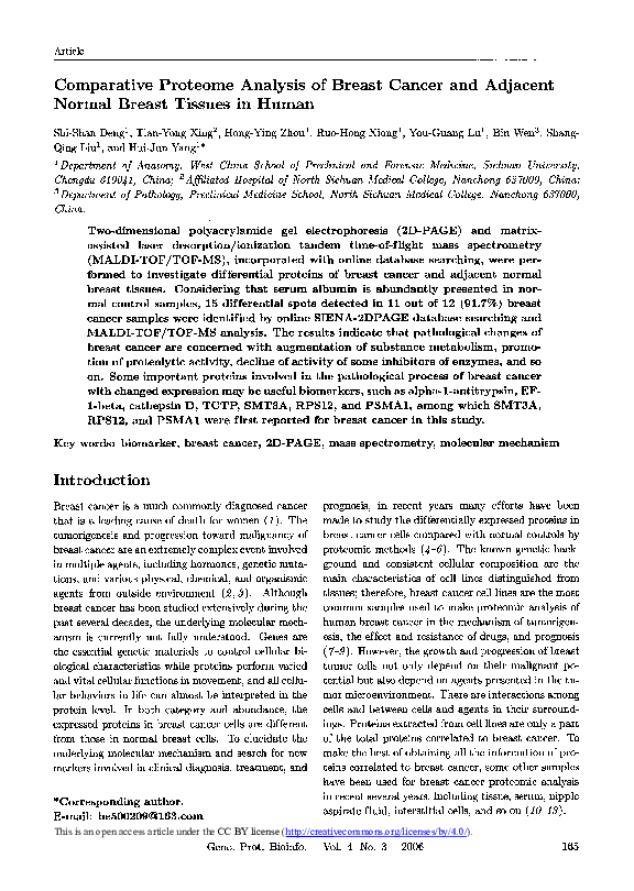 (PDF) Comparative Proteome Analysis of Breast Cancer and Adjacent ...