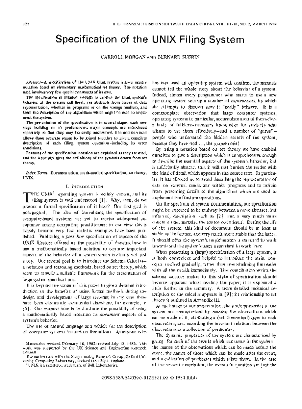 (PDF) Specification of the UNIX Filing System