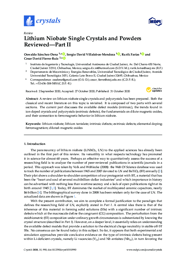 (PDF) Lithium Niobate Single Crystals and Powders Reviewed—Part II