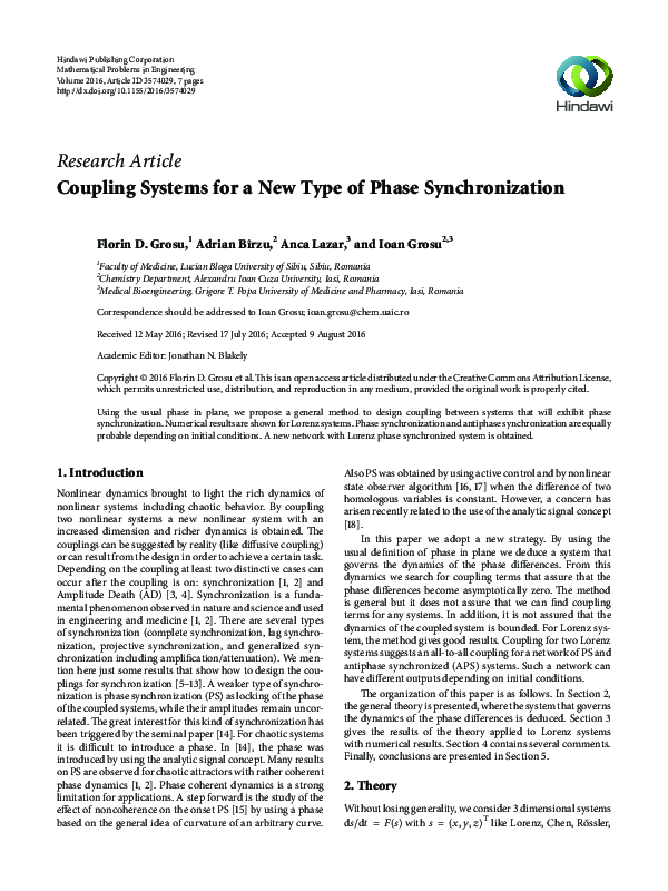 (PDF) Coupling Systems for a New Type of Phase Synchronization