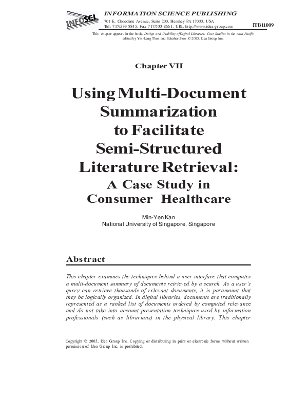 (PDF) Using Multi-Document Summarization to Facilitate Semi-Structured ...