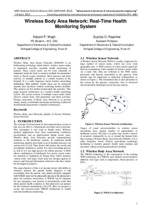 (PDF) Wireless Body Area Network : Real-Time Health Monitoring System