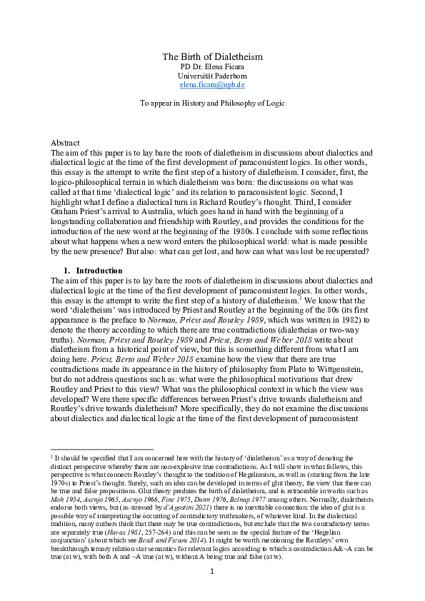 (PDF) The Birth of Dialetheism
